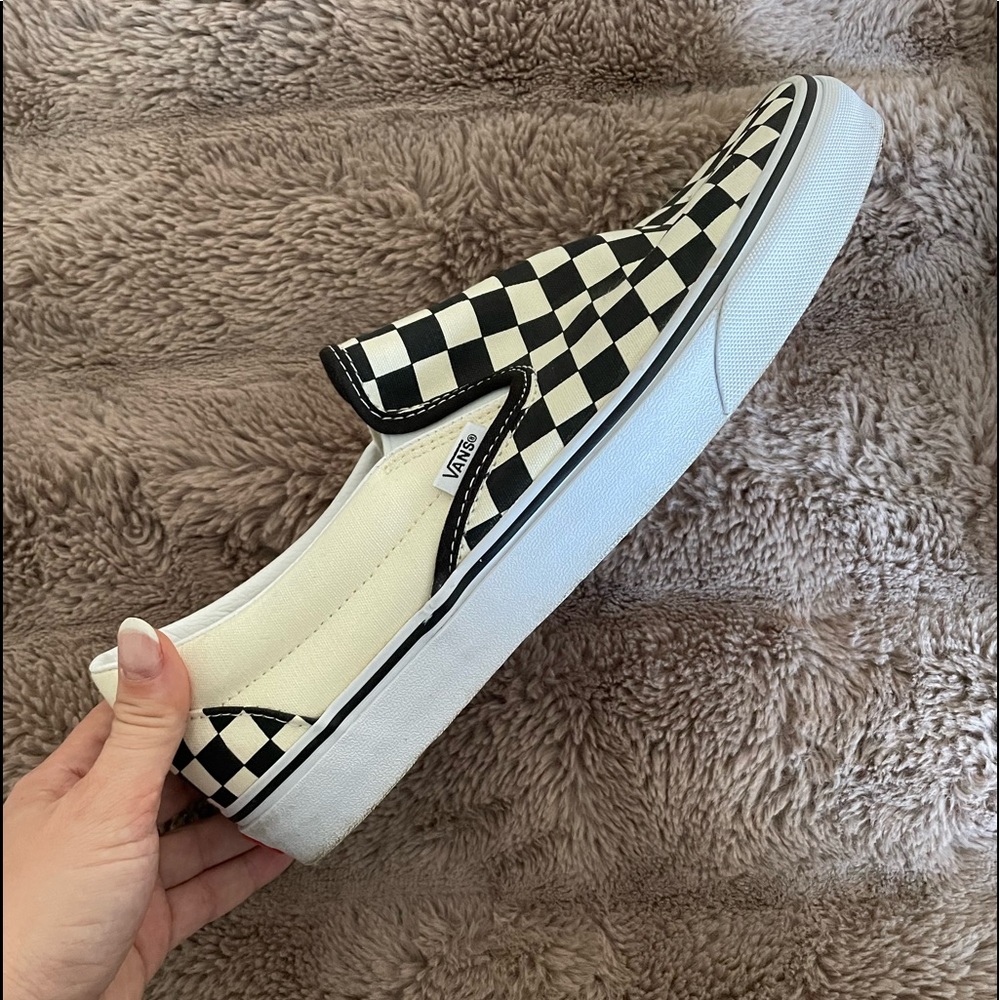 Mens 10.5 or Womens 12 Vans checkered slide ons.. worn once